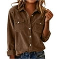 thumbnail image 5 of QIUOMBBP Womens Corduroy Button Down Shirts Solid Color Long Sleeve Button Collared Tops Casual Fold Over Pocket Cargo Shirt, Brown, XXL, 5 of 10