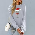 thumbnail image 4 of Christmas Women's Sweatshirts Fashion Red Wine Glass Printed Pullover Round Neck Sweater Xmas Rhinestone Loose Long Sleeve Blouse Tops, 4 of 6