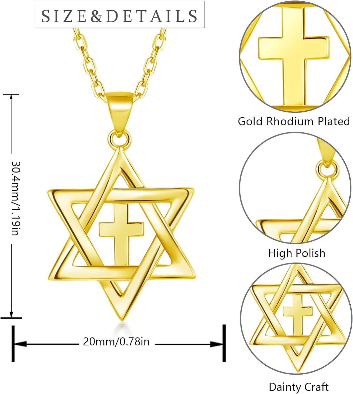 Jewish Messianic Necklace for Women and Men Silver Gold Plated Star of David and Cross Pendant High Quality Brass Jewelry Walmart