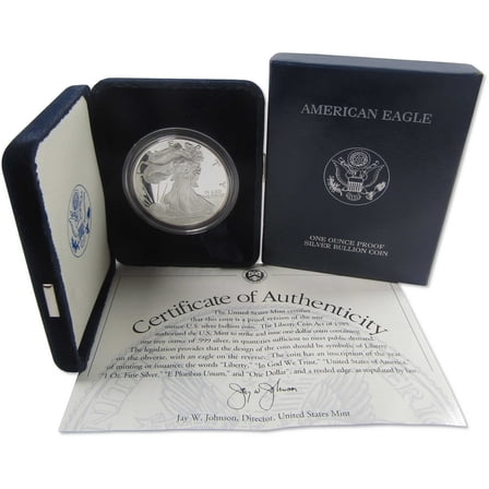 2001 W American Silver Eagle Choice Proof Bullion $1 Coin OGP COA