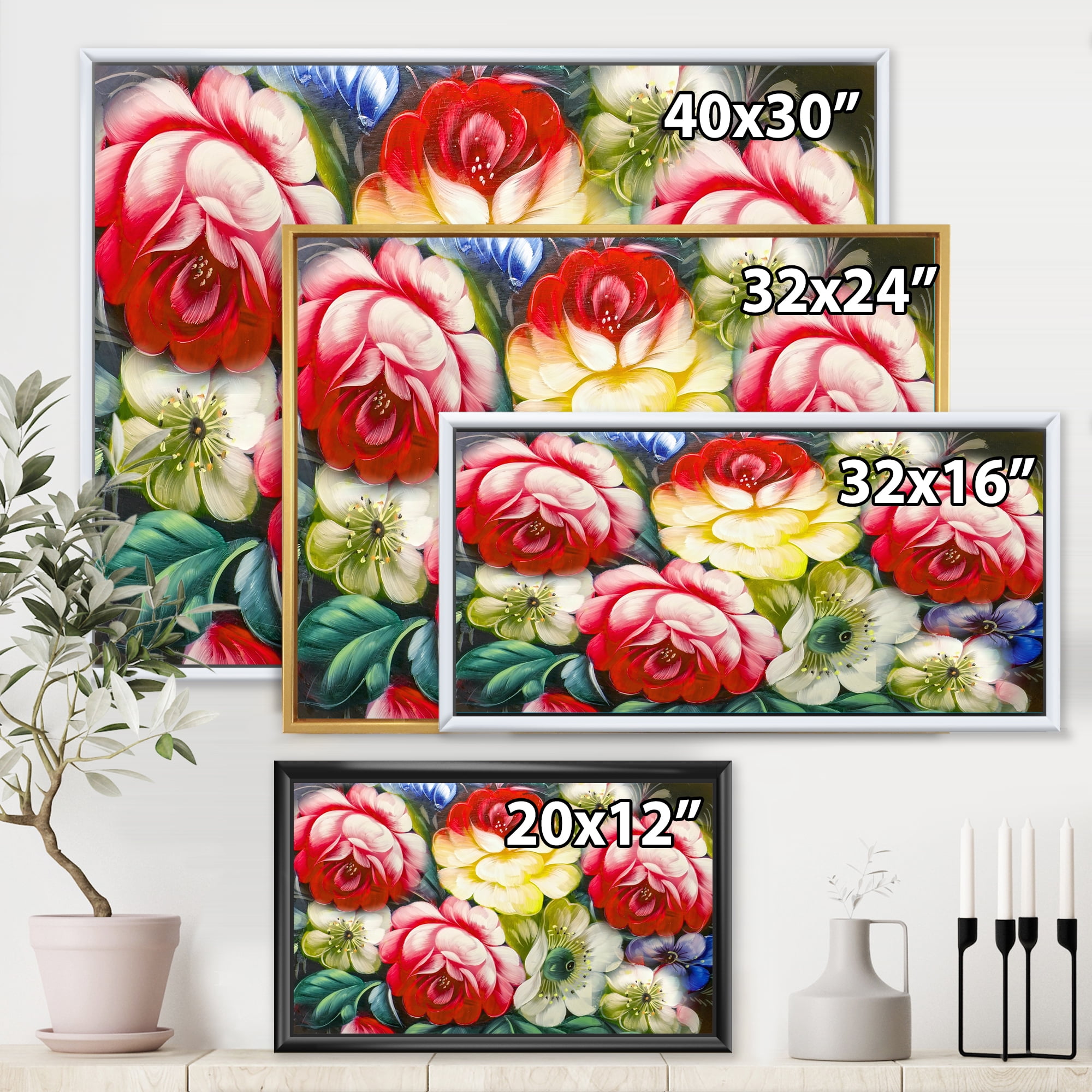 Designart 'Vintage VIbrant Yellow and Red Flower Still Life I' Traditional Framed Canvas Wall Art Print