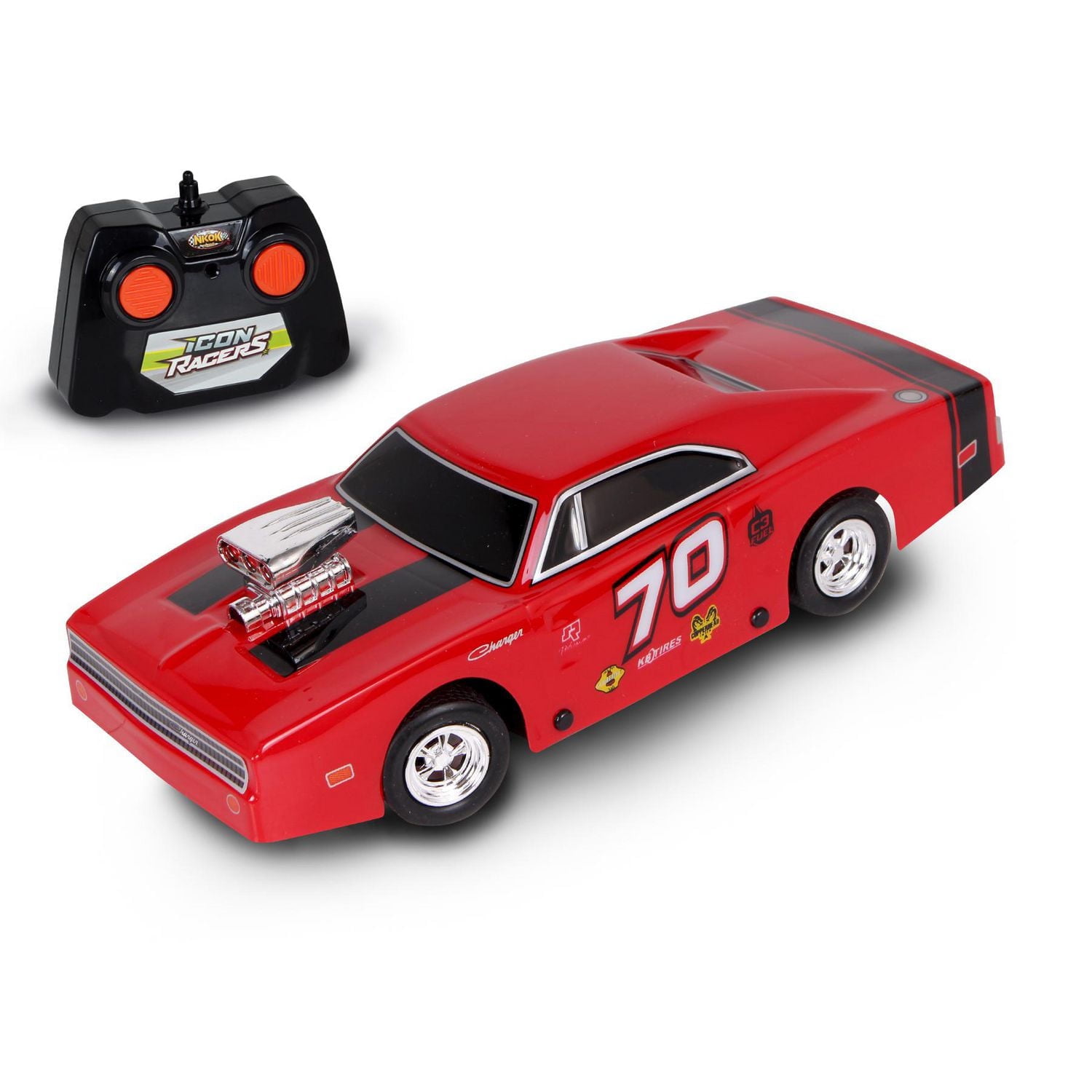 NKOK 1970 Dodge Charger RC Car Red/Black 1:24<br>