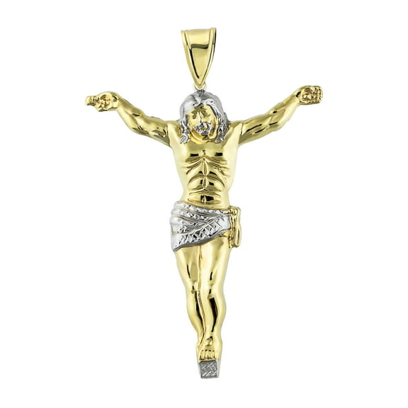Diamond-Cut Crucifix Jesus Unisex Adult Pendant 10K Yellow White Gold, All Sizes - GOLDUM NYC