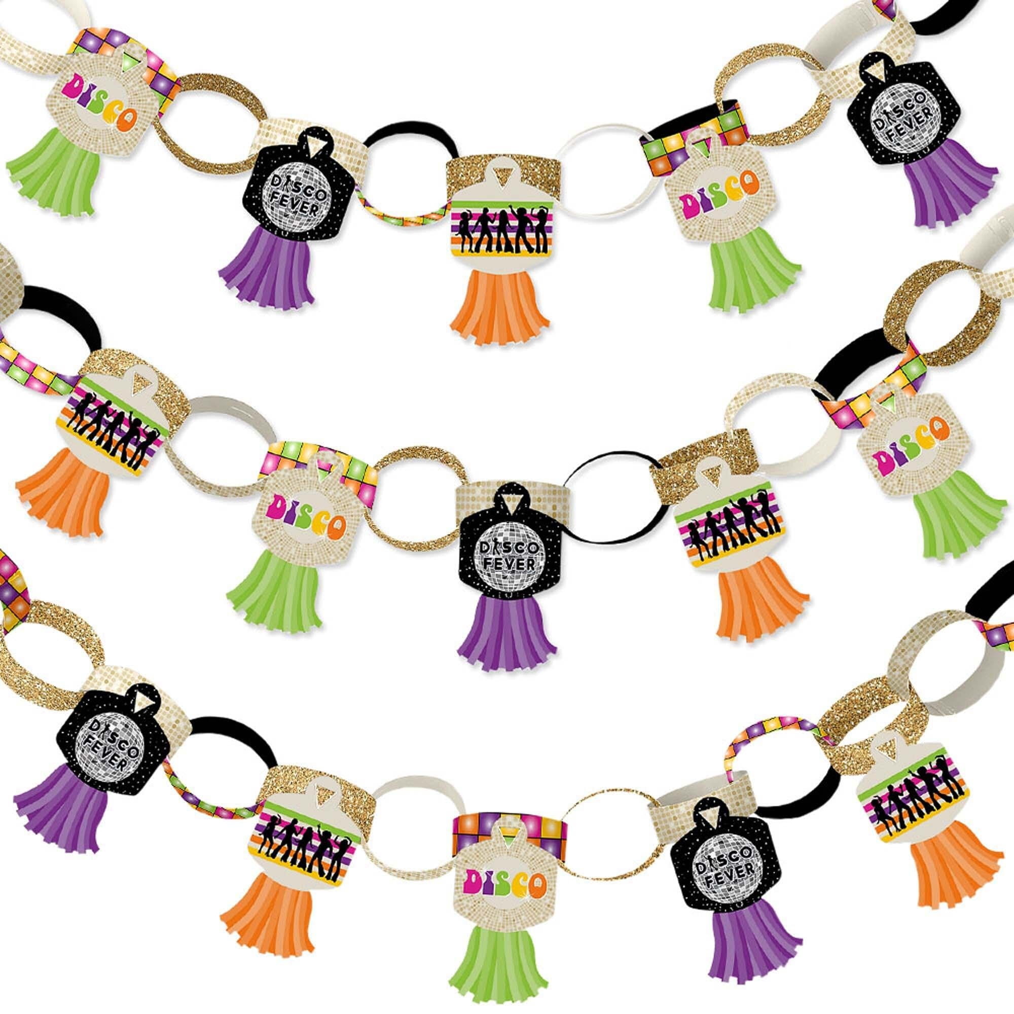 Big Dot of Happiness 70's Disco - 90 Chain Links and 30 Paper Tassels Decoration Kit - 1970s Disco Fever Party Paper Chains Garland - 21 feet