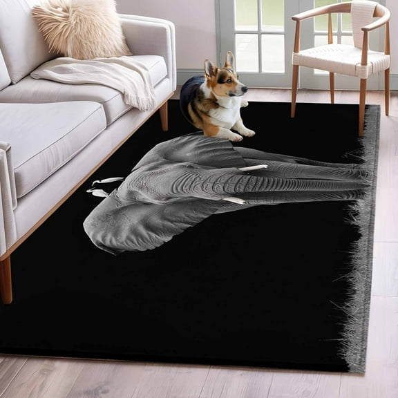 Elephant Bird Area Rug 3x5 Washable Rug Non Slip Modern Pastoral Animal Black Grey Large Area Rug Indoor Floor Carpet for Entryway Bedroom Kitchen Living Room Home Office Dining Room Nursery