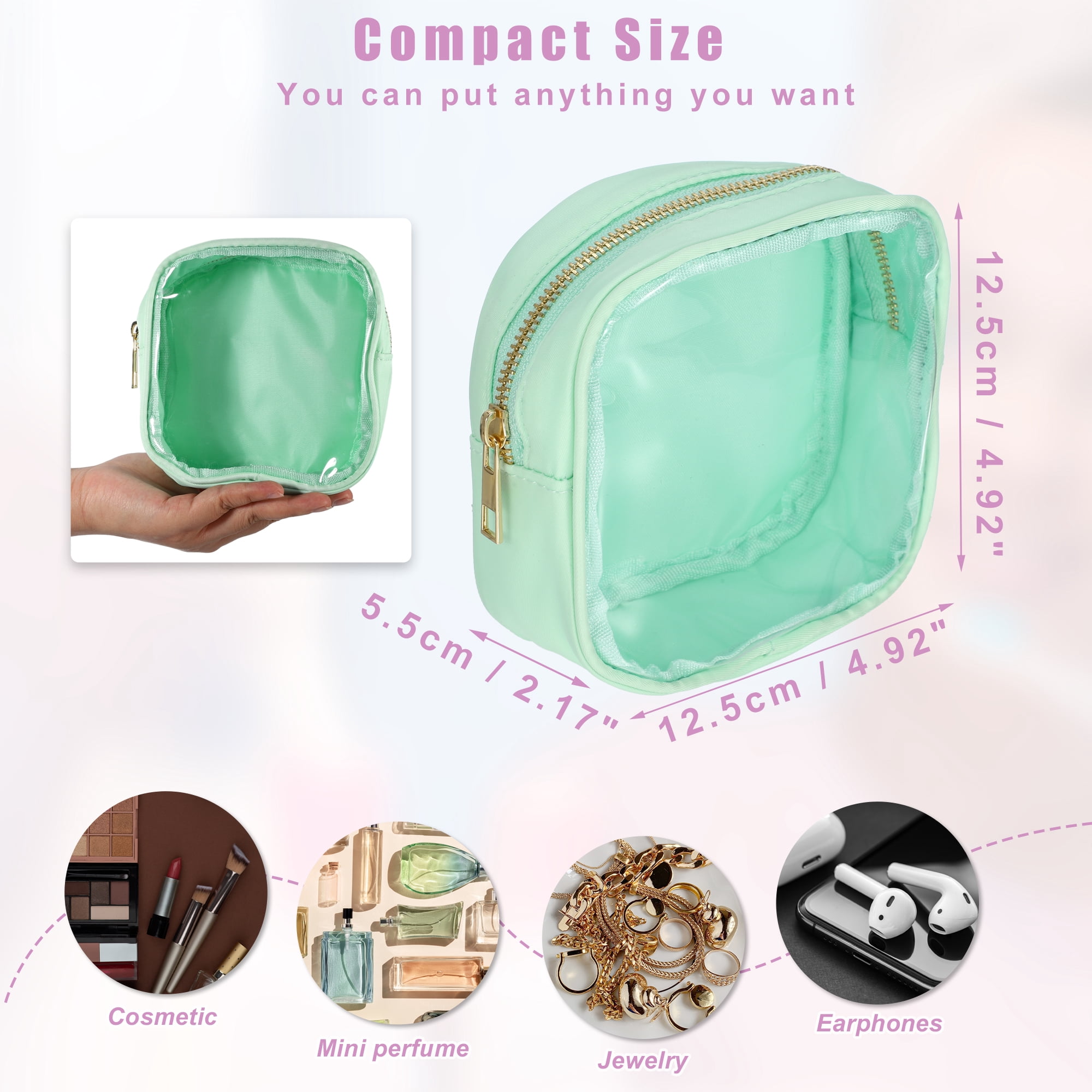 Unique Bargains 1Pc Clear Mini Waterproof Storage Makeup Bag Transparent Mint Green