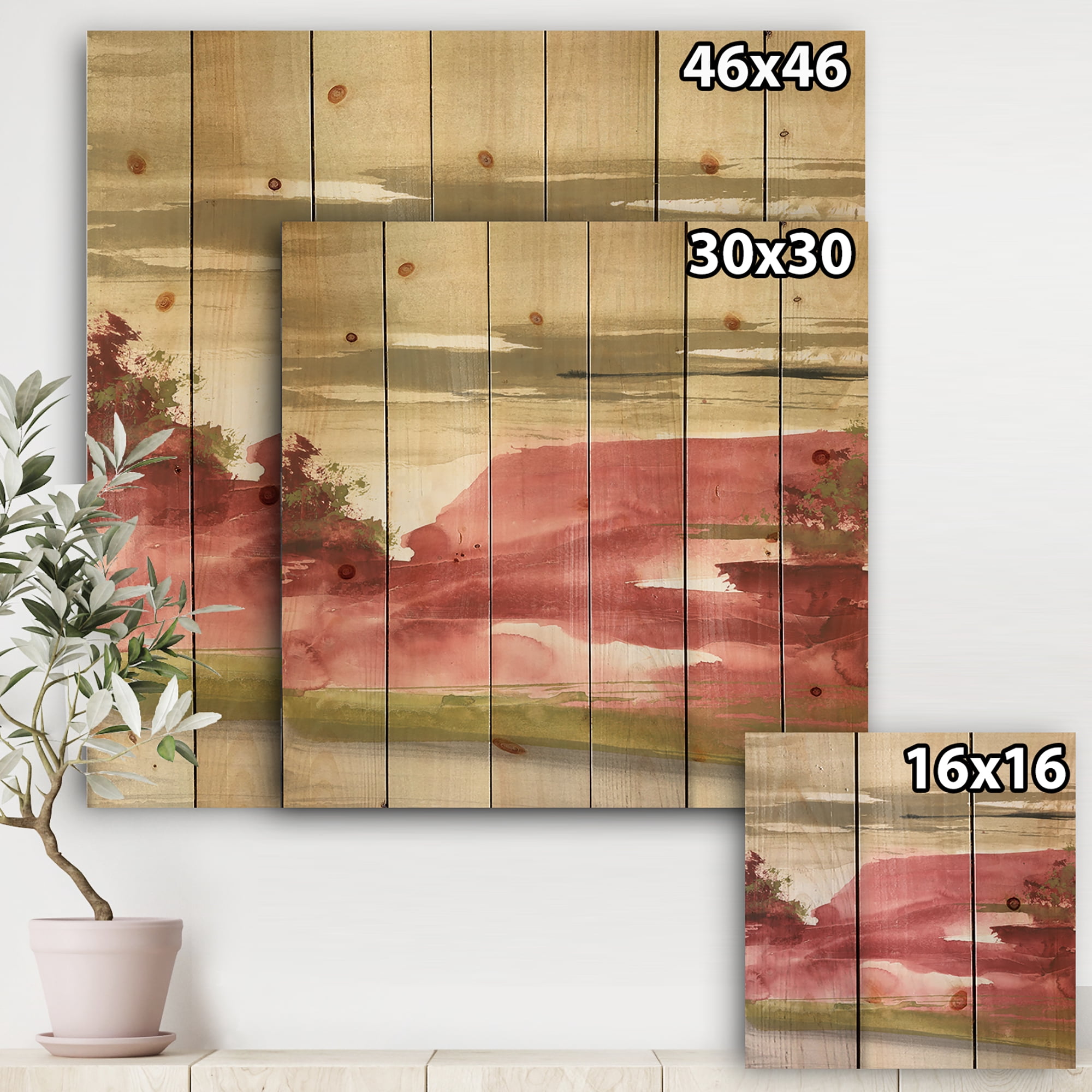 Designart 'Red Rock I' Traditional Print on Natural Pine Wood