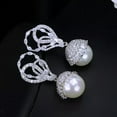 thumbnail image 6 of Elegant Silver Plated CZ Dangling Round Big Pearl Drop Earrings for Women Brides, 6 of 8