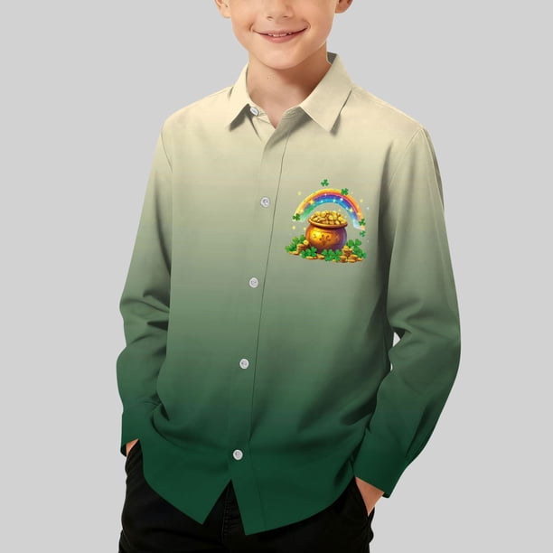 Blusa y camisa de manga larga con cuello vuelto para niños, camisa informal de moda para niños y niñas, camisa de manga larga con estampado del Día de San Patricio, camisa de manga larga con cuello vu