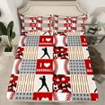 thumbnail image 3 of Feelyou Cartoon Baseball Print Twin Sheet Sets, Sports Player Twin Fitted Sheet, Red Stripes Patchwork Flat Sheet, Ultra Soft Bedroom Decor, 3pcs, 3 of 8