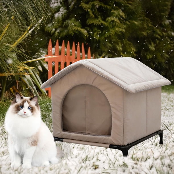 Casa para gatos de exterior con base elevada, tienda de campaña para mascotas, refugio cálido y resistente al viento para gatos salvajes en invierno, S