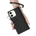 thumbnail image 4 of For iPhone 11 Crossbody Phone Case with Card Holder,Diamond Pattern PU Leather Wallet Case,Flip Case Folio Magnetic Kickstand Cover With Card Slots,With Long Lanyard&Wrist Strap,Black, 4 of 8