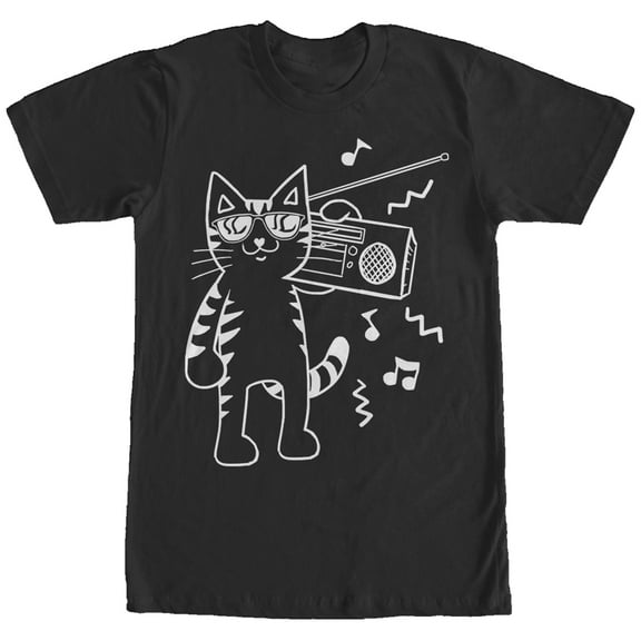 Men's Lost Gods Boombox Cat Cartoon Graphic Tee Black X Large