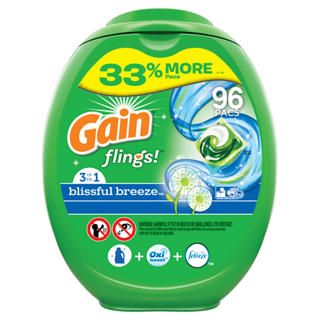 Gain Blissful Breeze Flings! Liquid Laundry Detergent Pacs, 96 count (Packaging May