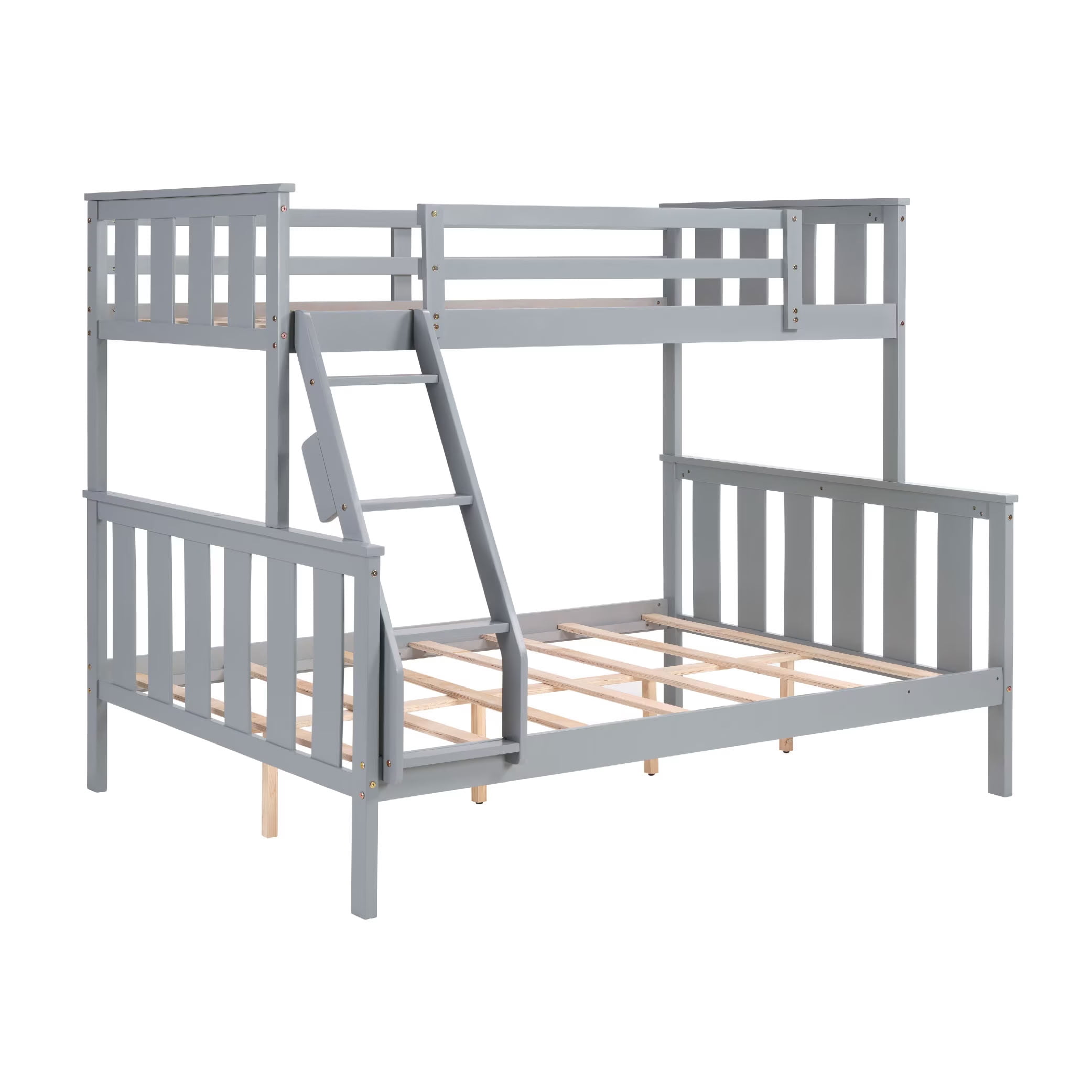 MAYEERTY Twin over Full Bunk Bed with Flexible Ladder, Solid Wood Bed Frame with High Guardrails, Space-Saving for Kids Teens and Dorm Rooms