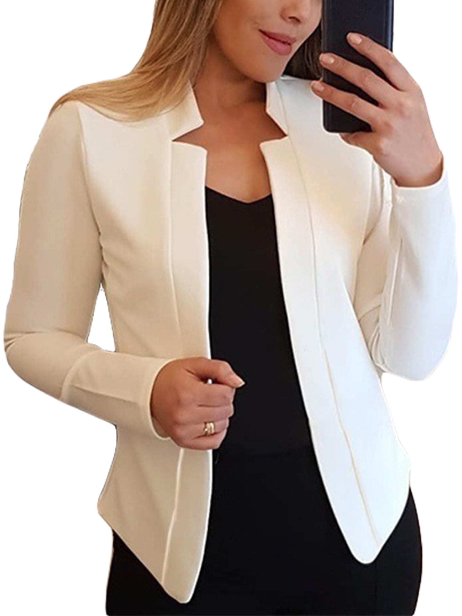 Womens Casual Office Blazer Lace up Lapel Work Blazers Long Sleeve Open Front Jacket Coat Slim Fit Blazer with Pocket 