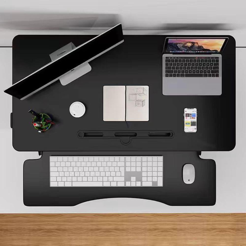 Flylapdo 5.9-18.8 Inch Height Adjustable Standing Desk Converter, 38" Wide Manual Pneumatic Spring Desk Riser with Keyboard Tray for Home Office
