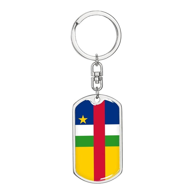 Central African Republic Flag Keychain Dog Tag Stainless Steel or 18k Gold