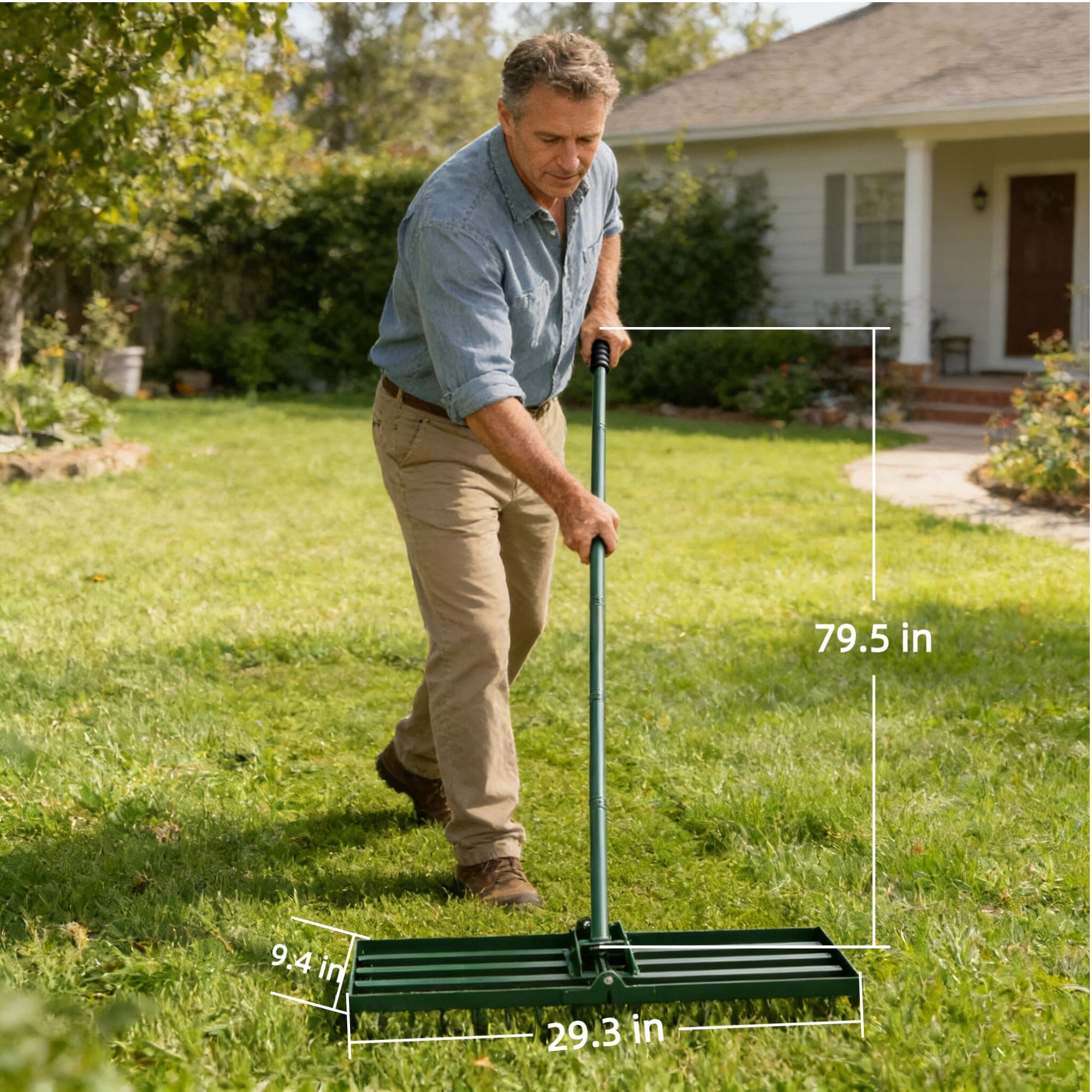 29.3" Metal Lawn Leveling Rake, 79.5" Extended Handle Garden Backyard Golf Course Leveler, Rust-Proof Metal Ground Levelling Tool for Yard, Farm & Golf Green