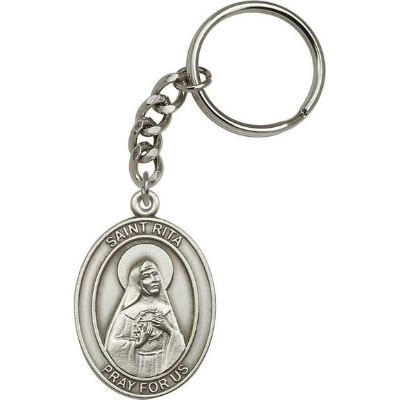 Antique Silver St. Rita of Cascia Keychain