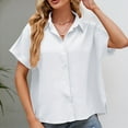 thumbnail image 2 of WREESH Women's Summer Casual Button Down Shirts Solid Color V-Neck Short Sleeve Shirt for Women's Summer Leisure Fashion White, 2 of 5