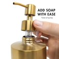 thumbnail image 2 of Yew Design Dispensador de jabón de latón dorado de acero inoxidable para fregadero de baño y cocina, bomba dispensadora de jabón para platos de mano redonda recargable de 15 oz para loción detergente, 2 of 5