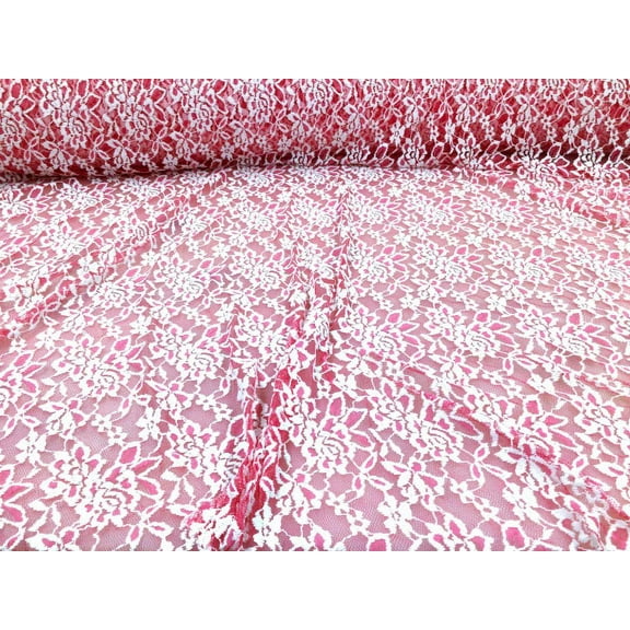 Embroidered Stretch Lace Apparel Fabric Sheer Pink White Floral AA205