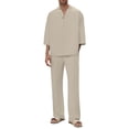 thumbnail image 3 of QATAINLAV Men's 2 Pieces Set 3/4 Sleeve Casual Henley Shirts and Drawstring Wide Leg Yoga Pants with Pockets Vacation Outfits, Khaki, XXL, 3 of 9