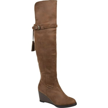 Women's Journee Collection Jezebel Wedge Over The Knee Boot Brown Faux Suede 5.5 M