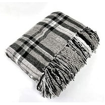 Fennco Styles Chenille Woven Plaid Tassel Throw Blanket 50" W x 60" L - Grey Soft Blanket for Bed, Couch, Sofa, Home, Office and Holidays Décor