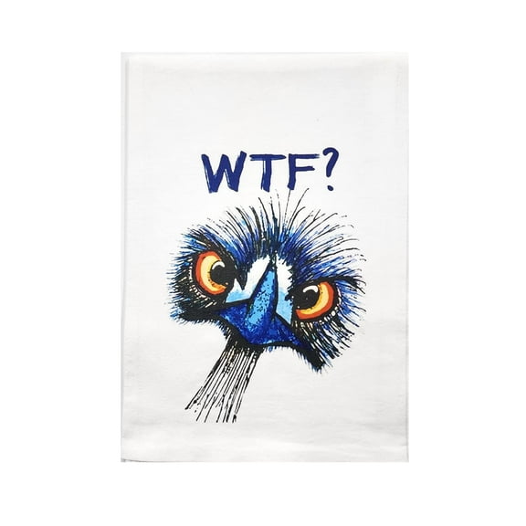 W-T-F Ostrich - Tea Towel - Flour Sack Towel - 100% Cotton - 9" x 13.5" - Kitchen- Baking - Camper - Gift - White Toner Digital Graphics - OKT030 …
