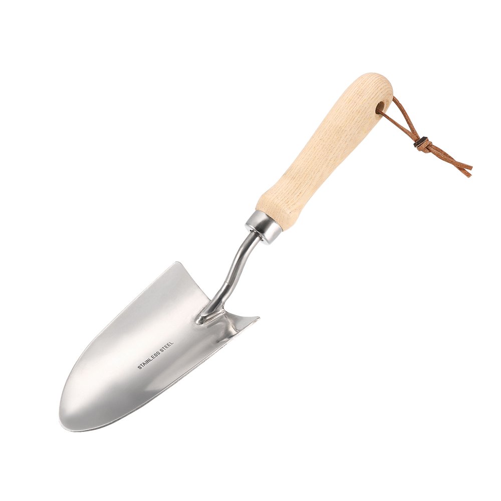 Stainless Steel Hand Trowel Spade for Garden Transplanting Weeding, Wooden Handle with Leather