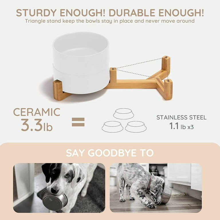 Y YHY Ceramic Dog and Cat Bowl Set, 24oz Dog Food Water Bowls with Wooden  Stand, Modern Cute Weighted Pet Bowls Set for Small Size Dogs & Medium  Sized