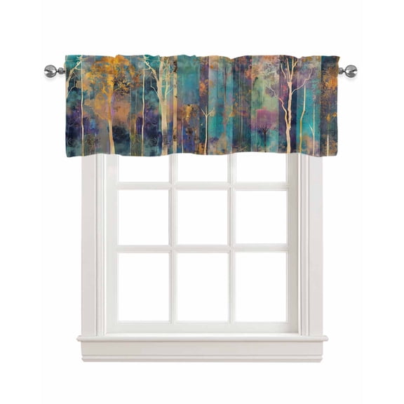 Abstract Tree Linen Curtain Valance for Bedroom/Bathroom/Kitchen/Office/Living/Dining Room Window,Contemporary Graffiti Painting Art Sunset Rod Pocket Topper Decorative Cafe Drapes Panel 54"x18"