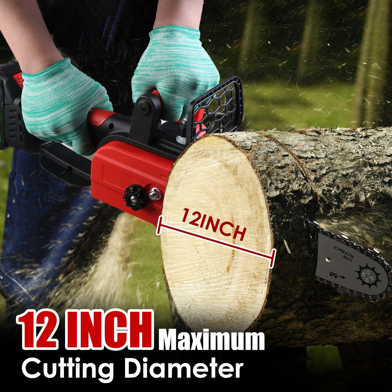 Moclever Cordless Electric Chainsaw, 12 Inch Brushless Handheld Chainsaw with 2Pcs 21V 3.0Ah Battery and Charger, Auto-Oiler, Safety Switch for Tree Trimming Wood Cutting