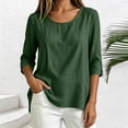 thumbnail image 5 of Vivianyo HD Women's Round Neck 3/4 Sleeve Blouse, Casual Woven Top for Women Everyday Wear, Women's Army Green, Sizes S-2XL, 5 of 8