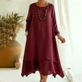 thumbnail image 4 of Guieoi Womens Dresses Fall Plus Size Casual Long-Sleeve Round-Neck Dress with Layered Hem and Pockets Red XL, 4 of 8