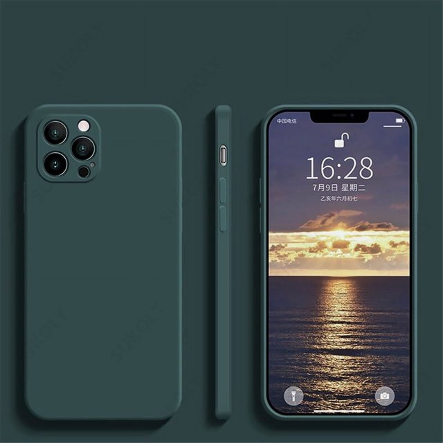 Shockproof Soft Liquid Silicone Case For iPhone 16 15 13 14 Pro Max Luxury Slim TPU Phone Back Cover For iPhone 11 14Pro 15 Pro Dark Green For iPhone 13Pro Max