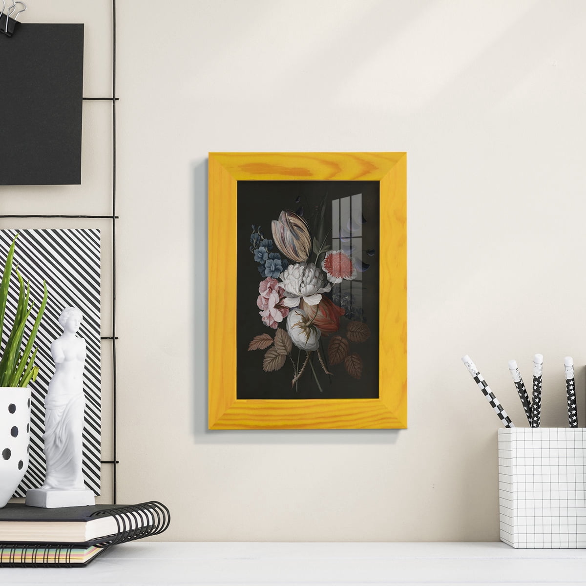 Dramatic Bouquet I -Framed Print w/glass-Sunflower Yellow