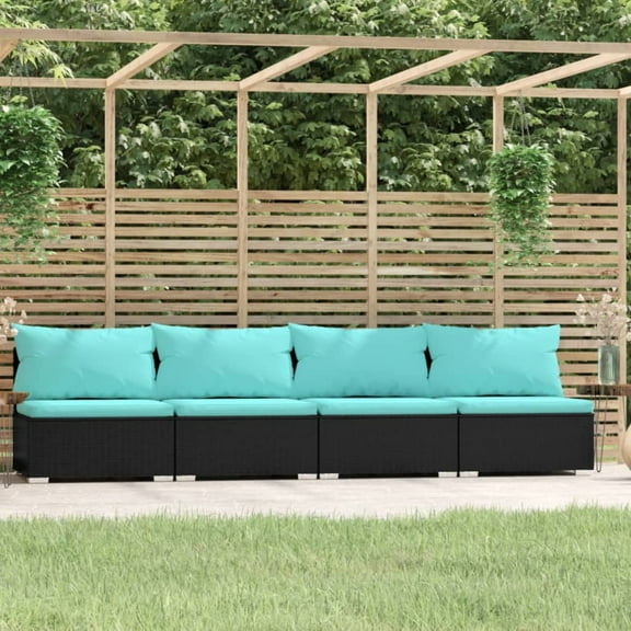 vidaXL 4 Seater Sofa with Cushions Black Poly Rattan