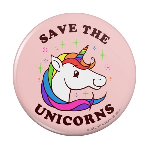 Save the Unicorns Rainbow Funny Humor Pinback Button Pin