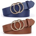 thumbnail image 2 of Pack 2 Women Belts for Jeans with Fashion Double O-Ring Buckle and Faux Leather (Pack 2 (Blue+Chocolate Brown), XL: Fits Waist Size from 42"-47") UnFader UnFader, 2 of 2