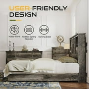VanAcc Full Size Wooden Platform Storage Bed Frame with 51.2 Wood Bookcase Headboard(Rustic Grey)