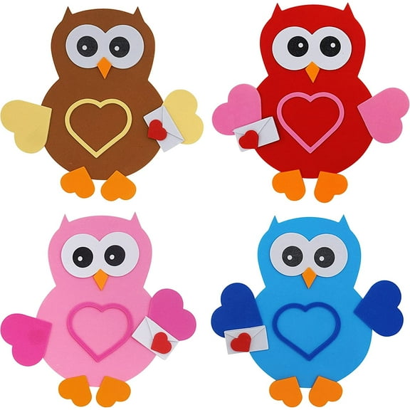 4E's Novelty Valentine Owl Magnet Craft Kit for Kids, DIY Activity, 12 Pack