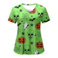 thumbnail image 4 of iTNHFP Hauts pour Femmes Tendance Col en V Manches Courtes avec Poches Robe Imprimée Mode Décontractée T-Shirt Haut, 4 of 5