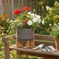 thumbnail image 4 of Elevated Flower Pots Planter with Swirl Accent  for Indoor Plants - Modern  Ceramic Design and Bamboo Stand for Home Decor - Decorative Raised Planter for Tabletop and Shelf Display - 8", Gray, 4 of 14