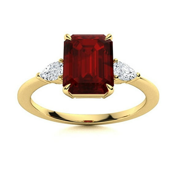 Solitaire 7X5 MM Radiant Cut Garnet 925 Sterling Silver Gold Vermeil Three Stone Ring