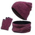 thumbnail image 2 of Dyfzdhu Women&Men Winter Warm Wool Hat Scarf Gloves Slouchy Three Pieces Winter Snow Knit Cap Screen Mittens Scarves Sets Hot Pink, 2 of 8