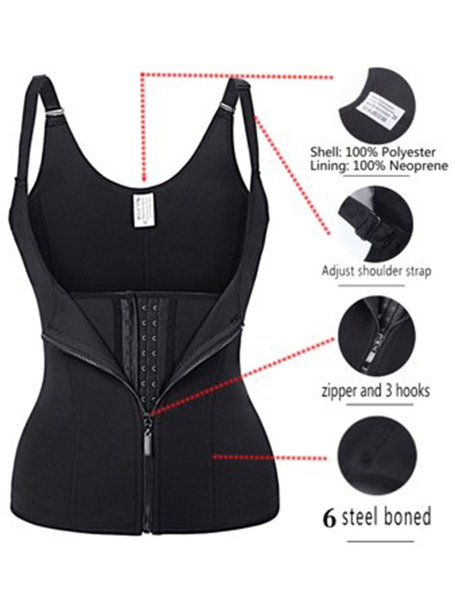 Lumbar Back Supports Waist Trainer Corset Steel Boned Body Shaper for Weight Loss Vest with Zip & Hook 