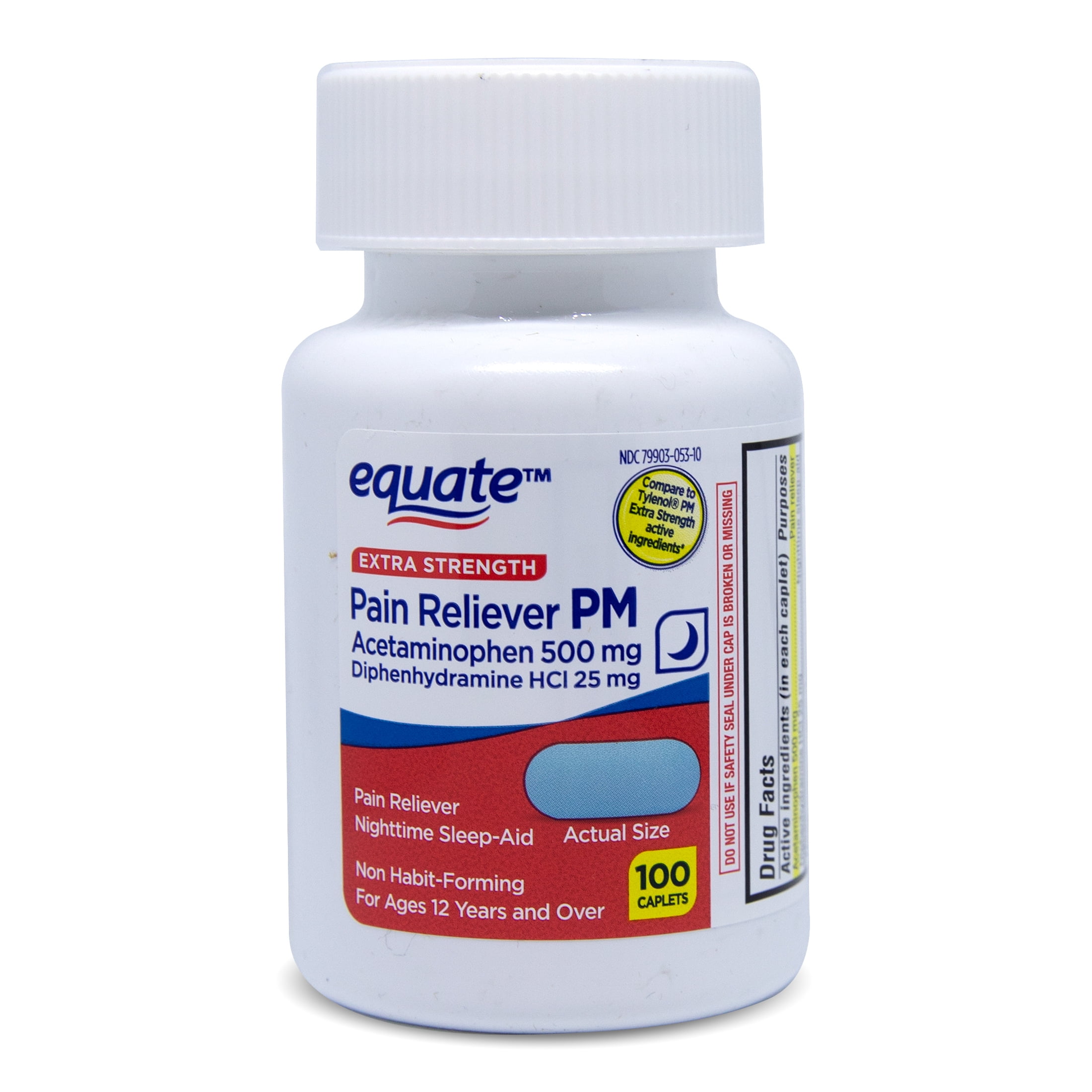 Equate PM Extra Strength Pain Reliever & Sleep Aid Pills, Acetaminophen with Diphenhydramine